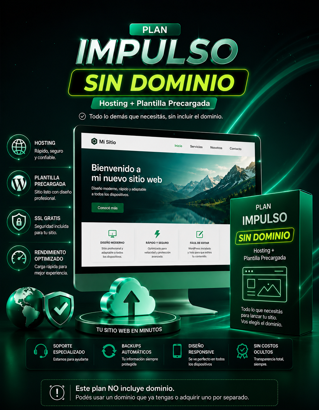 Hosting + Plantilla Precargada - SIN DOMINIO